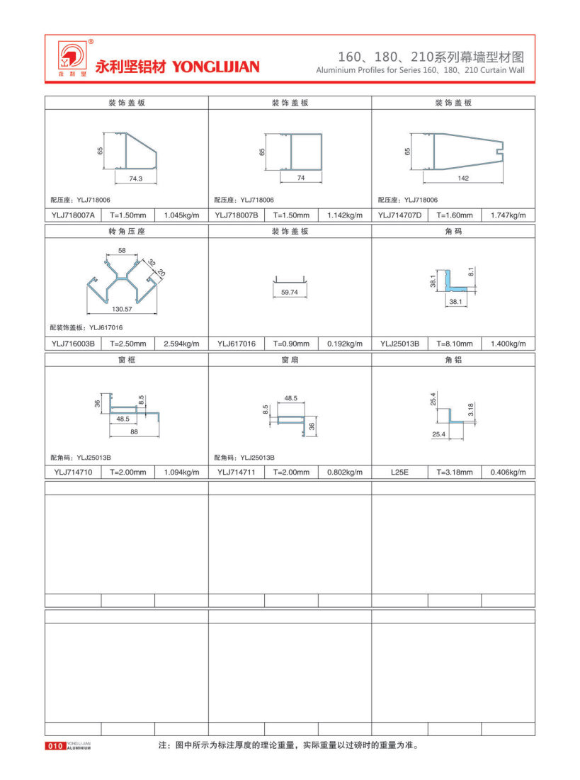 160、180、210系列明框幕墻